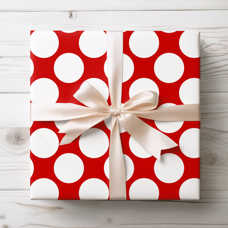 Bold Polka Delight - Red and White Large Polka Dot Wrapping Paper