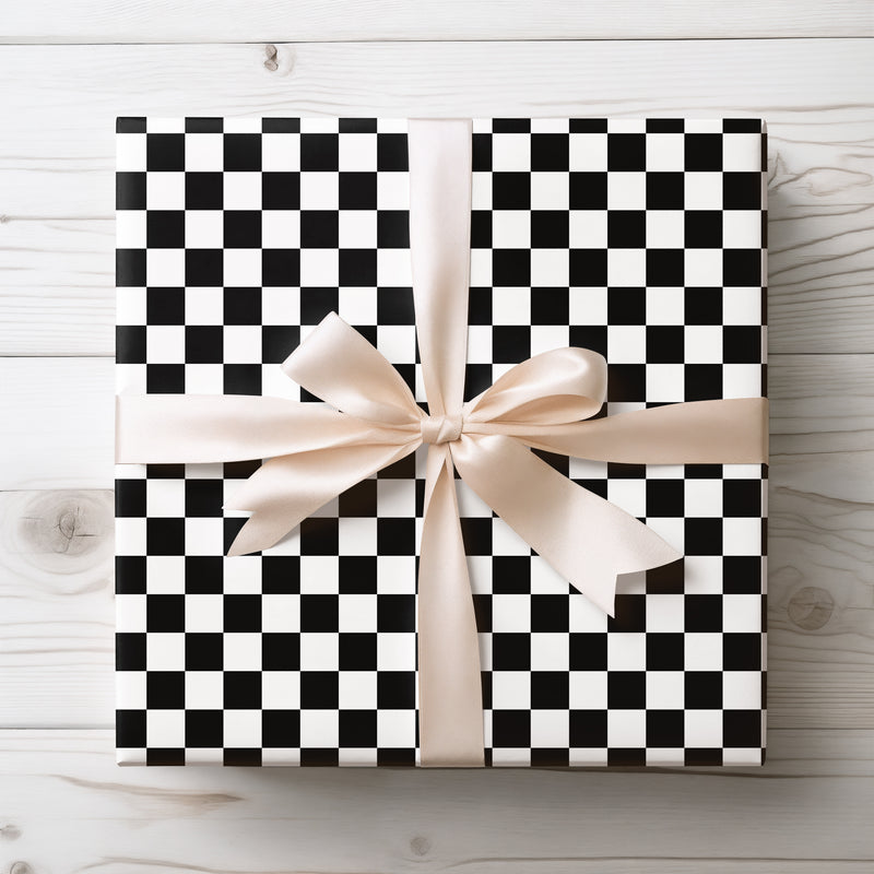 Checkerboard Charm - Timeless Black and White Checker Pattern Wrapping Paper