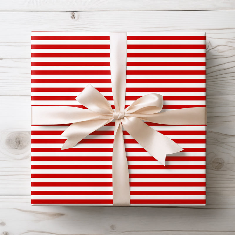 Crimson Peppermint - Red and White Stripe Pattern Wrapping Paper