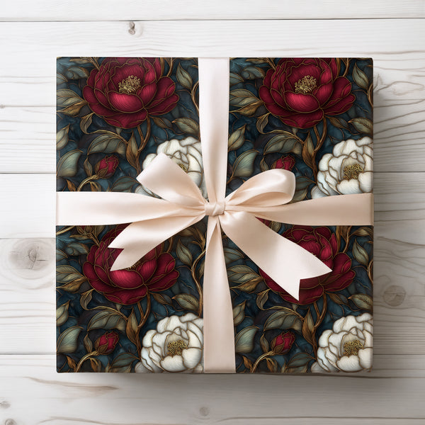 Crimson Elegance - Luxurious Red and White Peony Floral Pattern Wrapping Paper