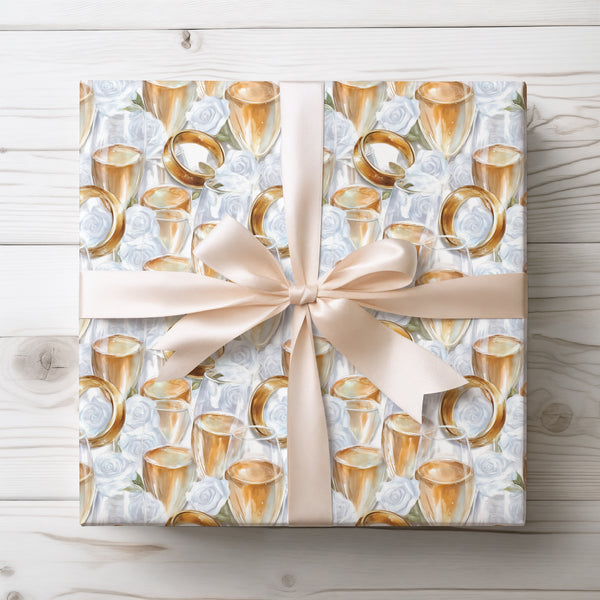 Regal Elegance - Luxurious Golden Floral Wedding Wrapping paper