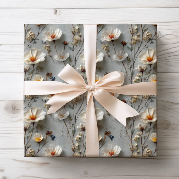 Petalwyn Veil - Delicate Wildflowers Oil Painting Wrapping Paper