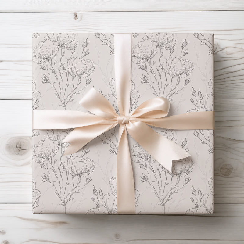 BloomFine – Light Pink Seamless Poppies in Sketch Style Wrapping Paper