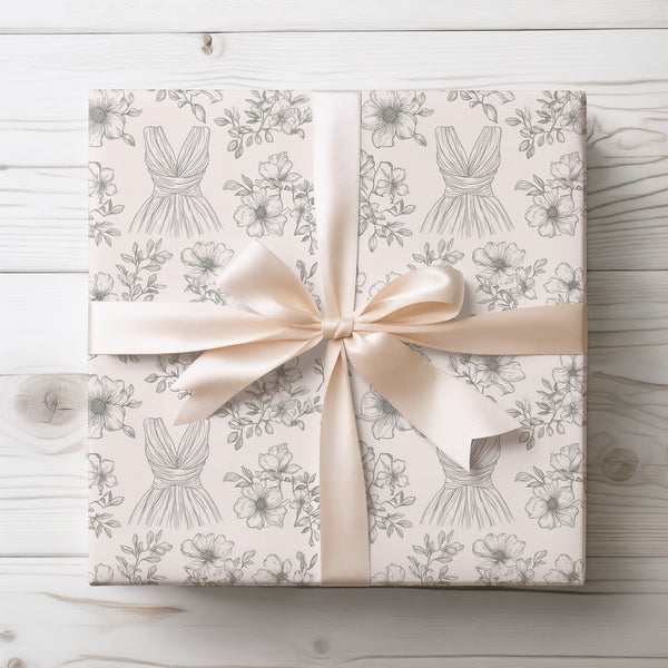 Bloomed Vows – Floral & Dress Wedding Wrapping Paper
