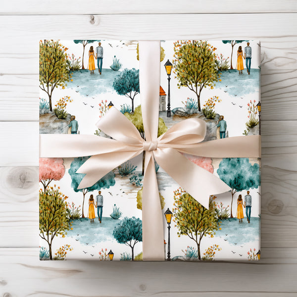 Starlit Promenade – Romantic Park Walk Scene Wrapping Paper