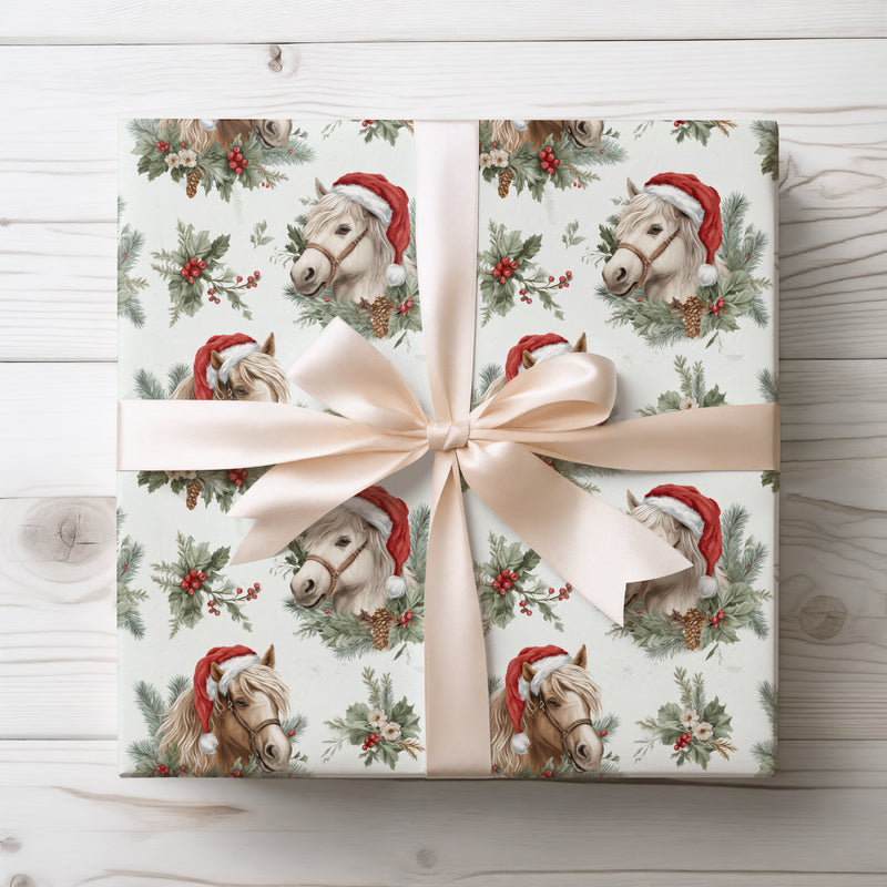 Snowpine Stables – Rustic Horse & Pinecone Holiday Wrapping Paper