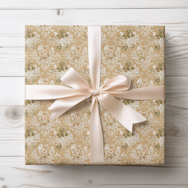 Frosted Bloom – Vintage White Floral Bouquet Wrapping Paper