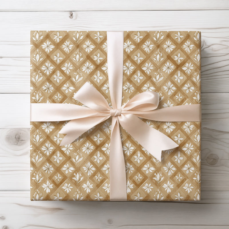 Winter Lattice – White Floral Geometric Diamond Wrapping Paper