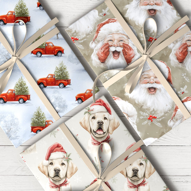 Christmas wrapping paper with festive ornaments