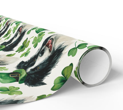 Emerpaw Luck – Border Collie with Shamrocks St. Patrick’s wrapping paper