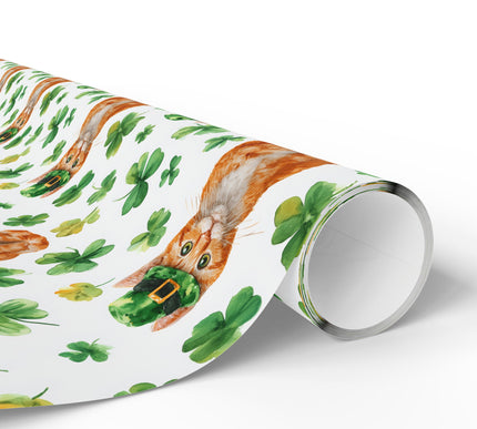 Cloverpaws Gingerluck - Ginger Cat St. Patrick’s Day Clover wrapping paper
