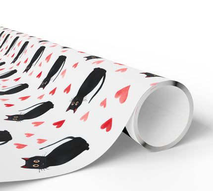 Heartwhisk Glow – Cute Black Cat with Red Hearts wrapping paper