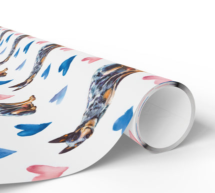 Heartbound Heeler – Australian Cattle Dog watercolor hearts wrapping paper