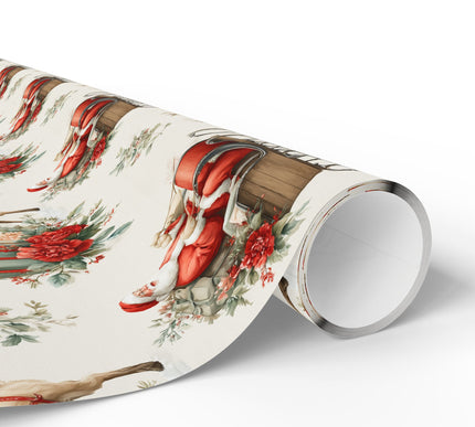 Crimson Sleighride – Santa & Reindeer Floral Christmas Wrapping Paper