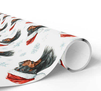 Snow Sentinel – Dobermann in Santa Hat with Snowflakes Christmas Wrapping Paper