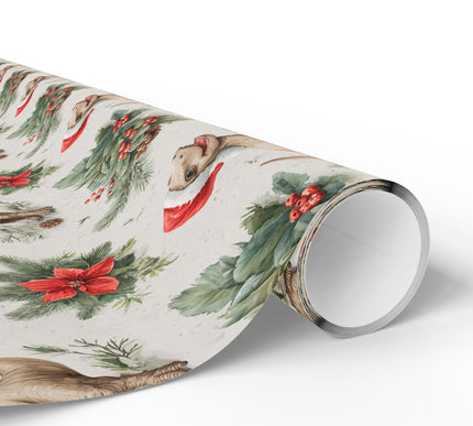 HollyRex – Dinosaur Christmas Wrapping Paper with Santa Hat and Festive Florals