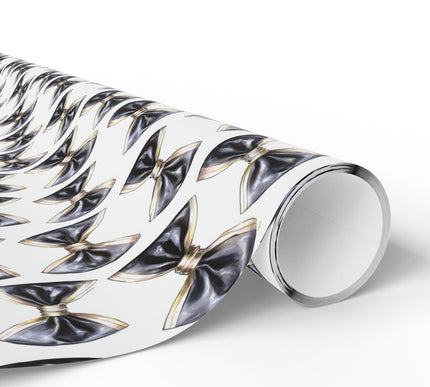 Refined Tux Twist – Elegant Black and gold Bowtie Pattern on White Background Wrapping Paper