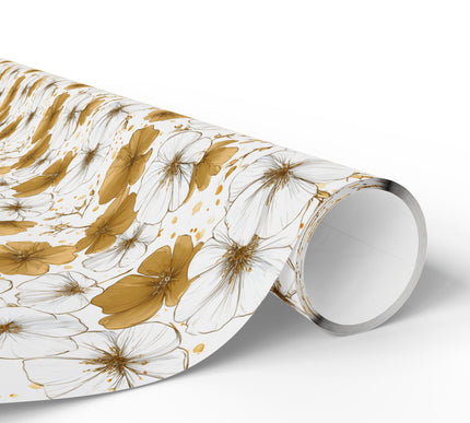 Auraflora – White and gold foil floral seamless pattern wrapping paper