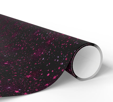 StarBlush – Pink Stars on Black Galaxy Night Wrapping Paper