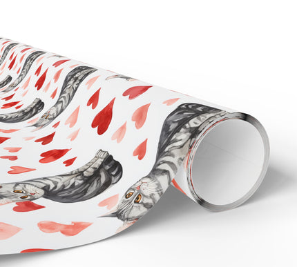 Heartwhisk Muse – Watercolor American Shorthair Cat with Red Hearts Wrapping Paper