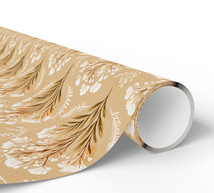 Ivory Fern Bloom – White Fern and Floral Bouquet Kraft Wrapping Paper