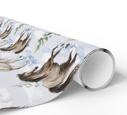 FrostGallop – Running Horse in Snow with Pine Trees Wrapping Paper