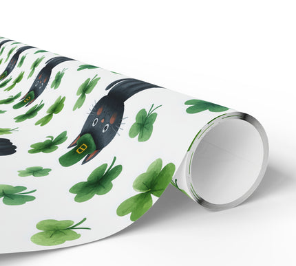 Luckywhisk Vale – Black Cat St. Patrick’s Day shamrock wrapping paper