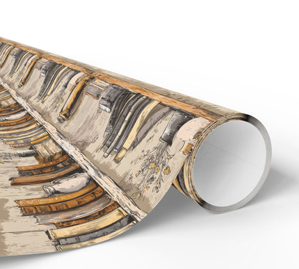 Dusty Tome – Vintage Bookshelf Wrapping Paper