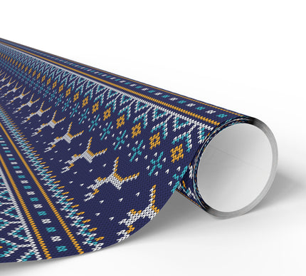 Stavorn – Nordic Blue Knitted Reindeer Wrapping Paper with Festive Patterns