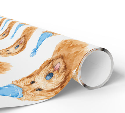 Party Pup Bliss - Golden Doodle with Blue Party Hat Wrapping Paper