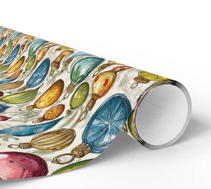 Yuletide Glow – Vintage Festive Baubles Wrapping Paper