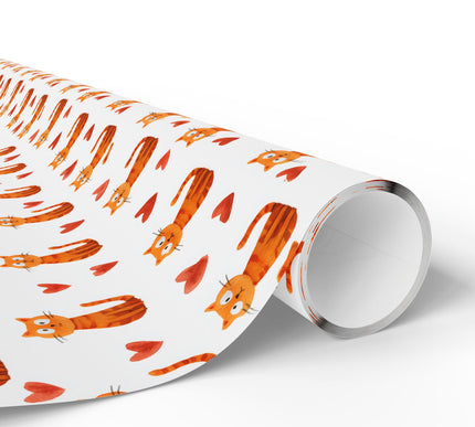 Gingerjoy Hearts – Cute Watercolor Orange Cat with Heart Wrapping paper