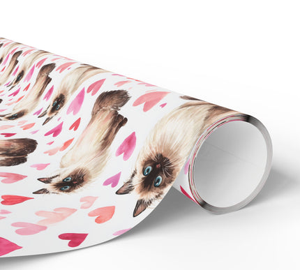 Bluegaze Affection – Watercolor Birman Cat with Vibrant Heart Wrapping paper