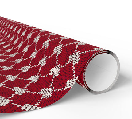 Crimora – Festive Red Knit Wrapping Paper with White Hearts