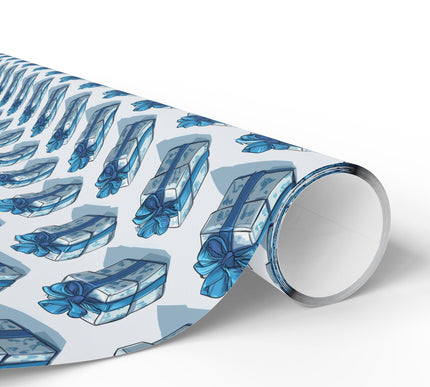 Frosted Blue – Star Pattern Blue Ribbon Birthday Wrapping Paper