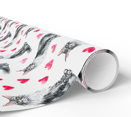 Whiskerbliss Charm – Watercolor Maine Coon Cat with Hearts Seamless wrapping paper