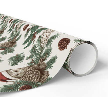 Santa’s Feathered Friend - Vintage Owl and Holly Christmas Wrapping Paper
