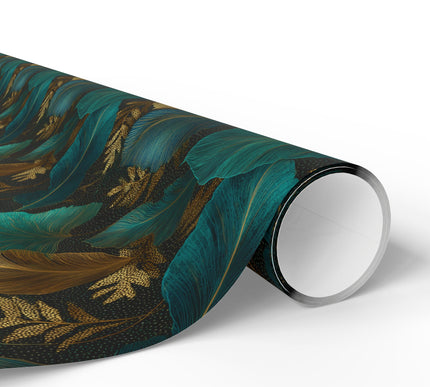 Noctifern – Moody Teal & Gold Tropical Jungle Leaf Wrapping Paper
