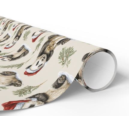 SantaCubs – Christmas pandas in Santa hats surrounded by festive greenery Wrapping Paper