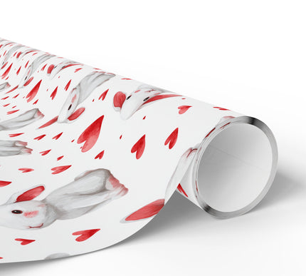 Flufflove Meadow – Sweet White Rabbits with Watercolor Hearts wrapping paper
