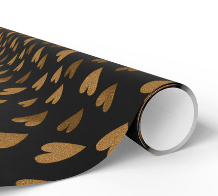 Aurumheart Noctis – Gold Glitter Hearts on Black Luxury wrapping paper