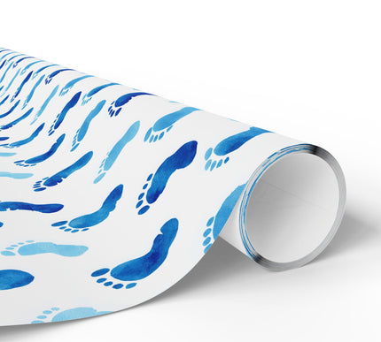 Footlingale – Watercolor Blue Baby Footprint Pattern Wrapping Paper