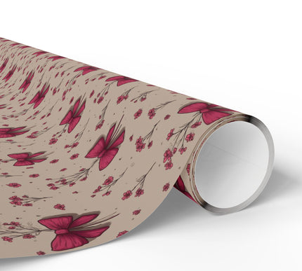 Whimsical Blooms - Hand-Drawn Pink Bow and Flower Wrapping Paper