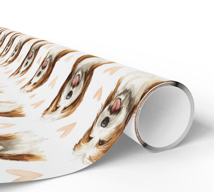 Golden Whispheart – Bearded Collie watercolor hearts wrapping paper
