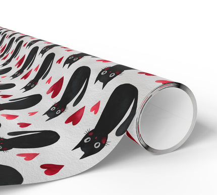 Velvetpurr Love – Minimal Black Cat Heart Pattern wrapping paper