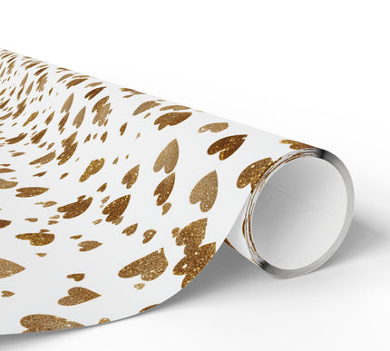 Stardust Hearts – Golden glitter hearts and dots on white background wrapping paper