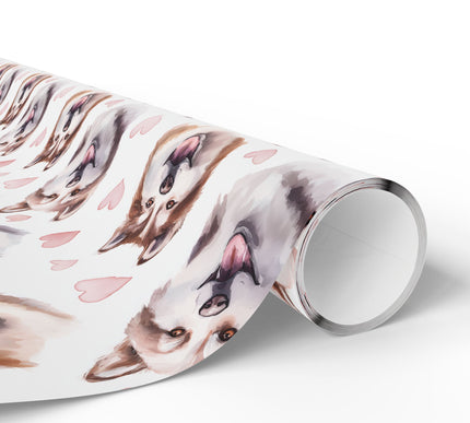 Rosefrost Companions – Romantic Alaskan Malamute Faces wrapping paper