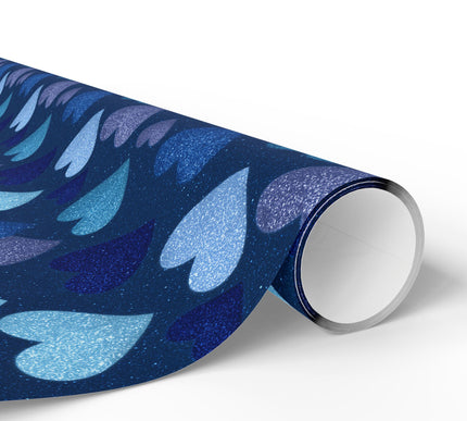 Midnight Frostlove – Blue Glitter Hearts on Dark Blue wrapping paper
