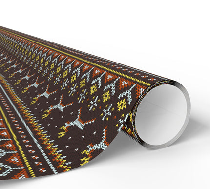 Frostwood Knit – Cozy Reindeer Fair Isle Wrapping Paper in Warm Brown