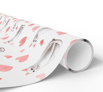 Blushwhisk Love – White Cat Hearts wrapping paper